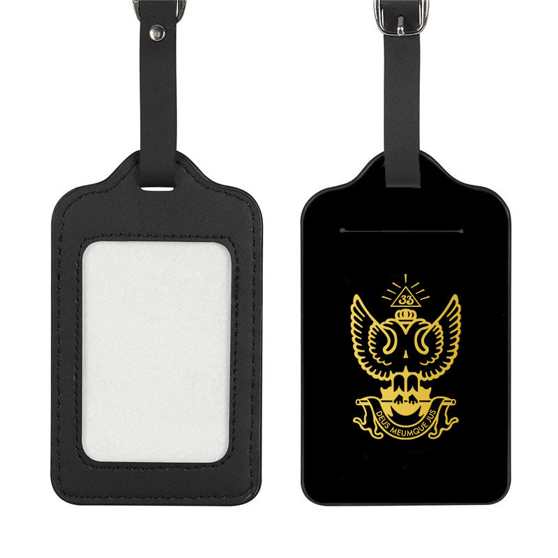 33rd Degree Scottish Rite Luggage Tag - Wings Up Black Leather - Bricks Masons