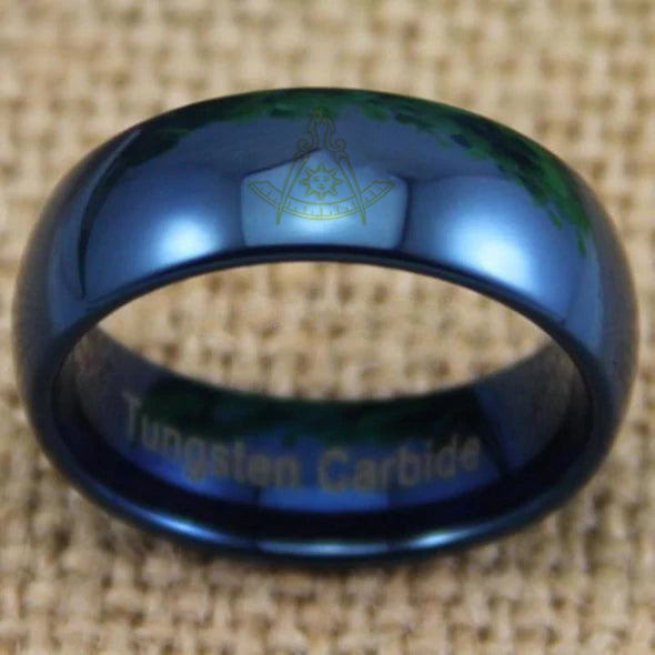 Past Master Blue Lodge California Regulation Ring - Blue Dome Tungsten - Bricks Masons