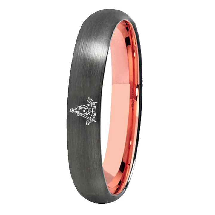 Past Master Blue Lodge California Regulation Ring - Gunmetal With Rose Gold Tungsten - Bricks Masons