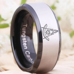 Past Master Blue Lodge California Regulation Ring - Black Beveled Tungsten - Bricks Masons