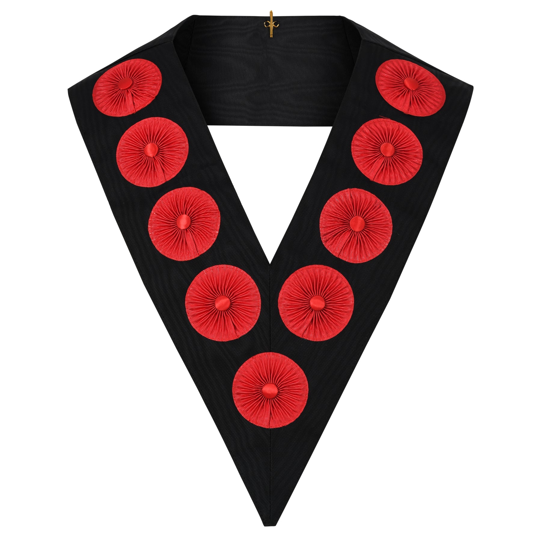 9th Degree Scottish Rite Collar - Black Moire with Nine Rosettes - Bricks Masons