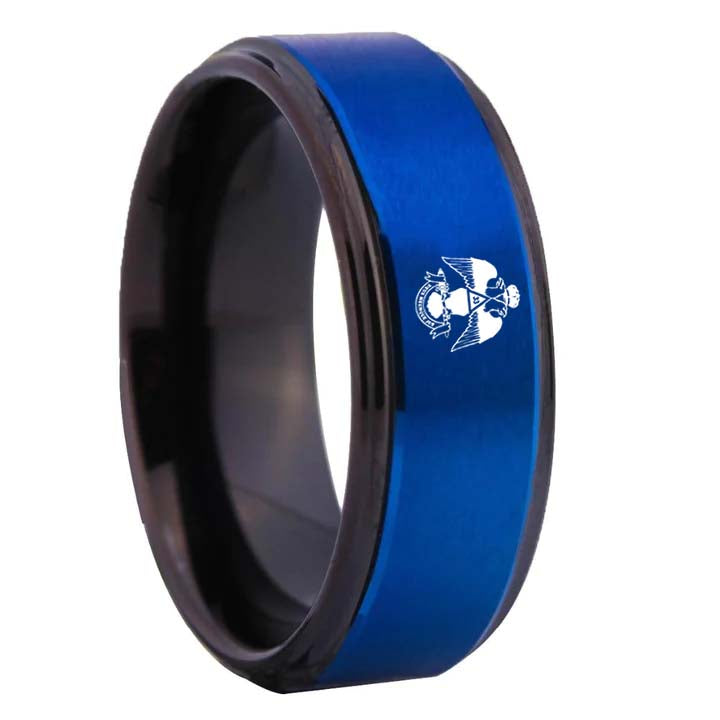 33rd Degree Scottish Rite Ring - Wings Down Blue Tungsten - Bricks Masons