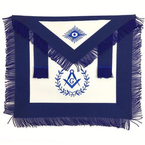 Master Mason Blue Lodge Apron - White & Navy Blue with Blue Fringe - Bricks Masons