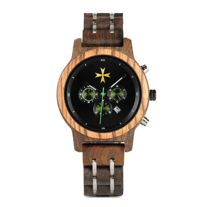 Order Of Malta Commandery Wristwatch - Various Wood Colors - Bricks Masons