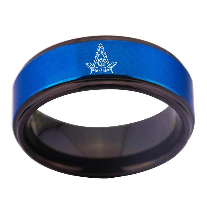 Past Master Blue Lodge California Regulation Ring - Blue Tungsten - Bricks Masons