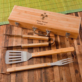 33rd Degree Scottish Rite Grill Tool - Wings Down BBQ Set & Bamboo Case - Bricks Masons