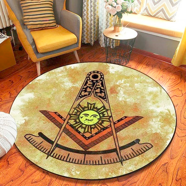 Master Mason Blue Lodge Rug - Square and Compass G Round - Bricks Masons