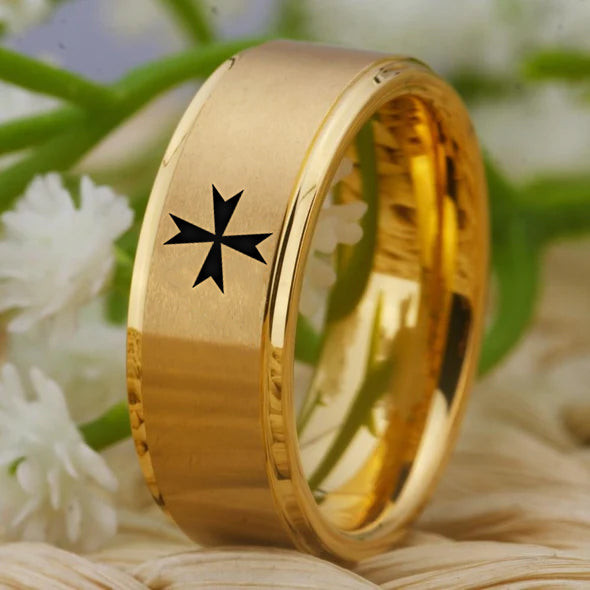 Order of Malta Commandery Ring - Gold Tungsten - Bricks Masons