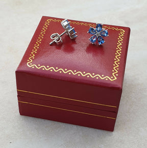 Masonic Earrings - 925 Silver Forget Me Not With Dark Blue Semi precious Stones - Bricks Masons