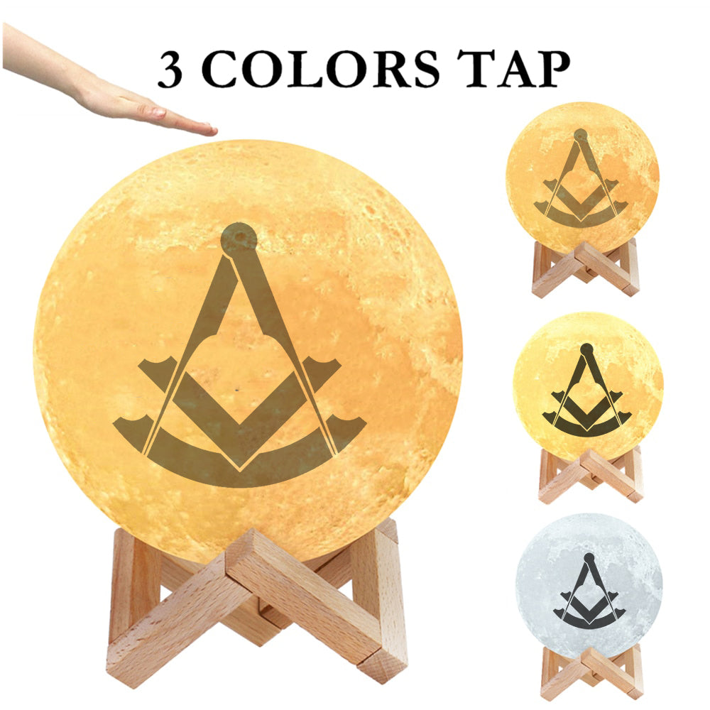 Past Master Blue Lodge Lamp - 3D Moon Various Colors - Bricks Masons