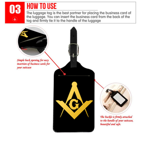 Master Mason Blue Lodge Luggage Tag - Black Leather - Bricks Masons