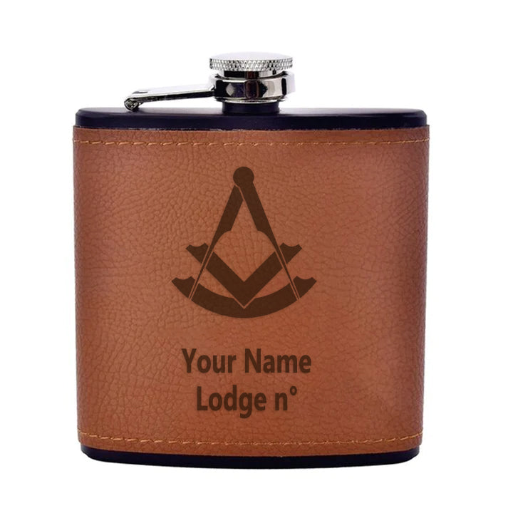 Past Master Blue Lodge Flask - Leather & Stainless Steel - Bricks Masons