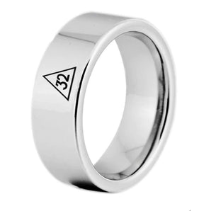 32nd Degree Scottish Rite Ring - Silver Color Pipe Cut Tungsten - Bricks Masons