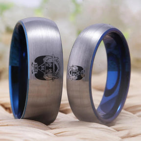 32nd Degree Scottish Rite Ring - Wings Down Silver With Blue Tungsten - Bricks Masons