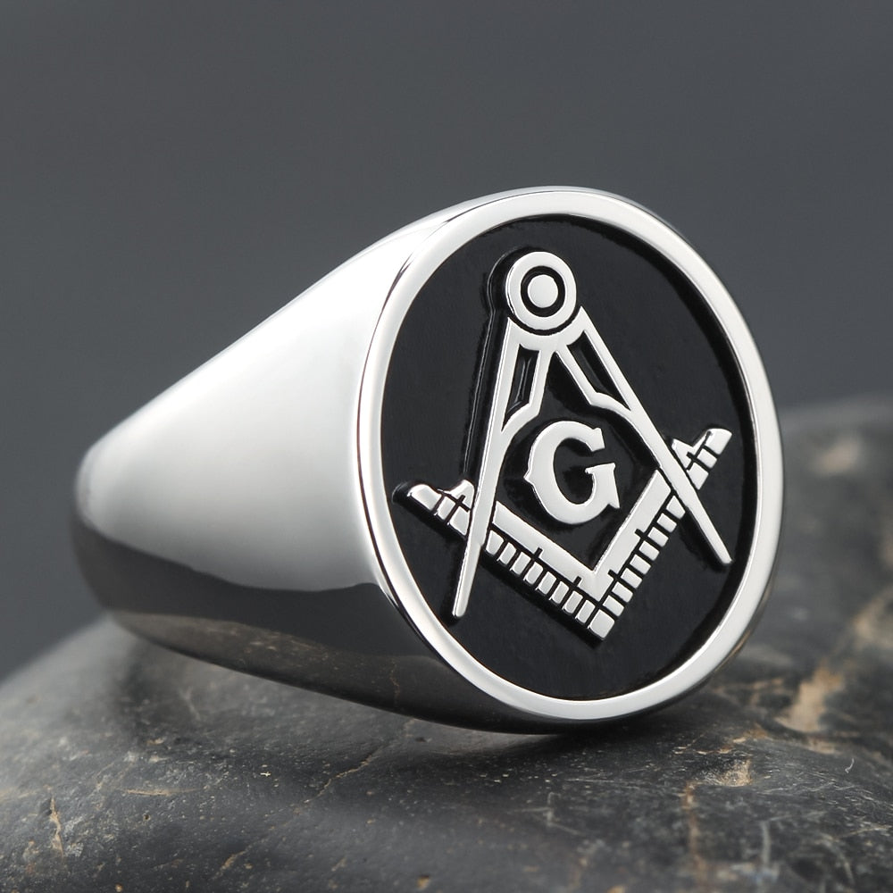 Master Mason Blue Lodge Ring - Sterling Silver & Black - Bricks Masons