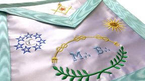 Master Mason Blue Lodge French Apron - Sky Blue Silk & Moire Moon & Sun - Bricks Masons