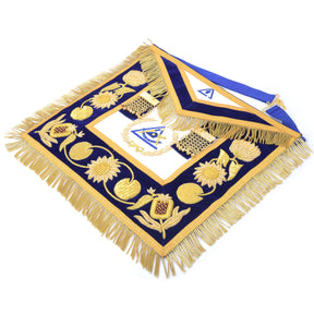 Past Grand Thrice Illustrious Master Royal & Select Masters English Regulation Apron - Blue Velvet & Gold - Bricks Masons