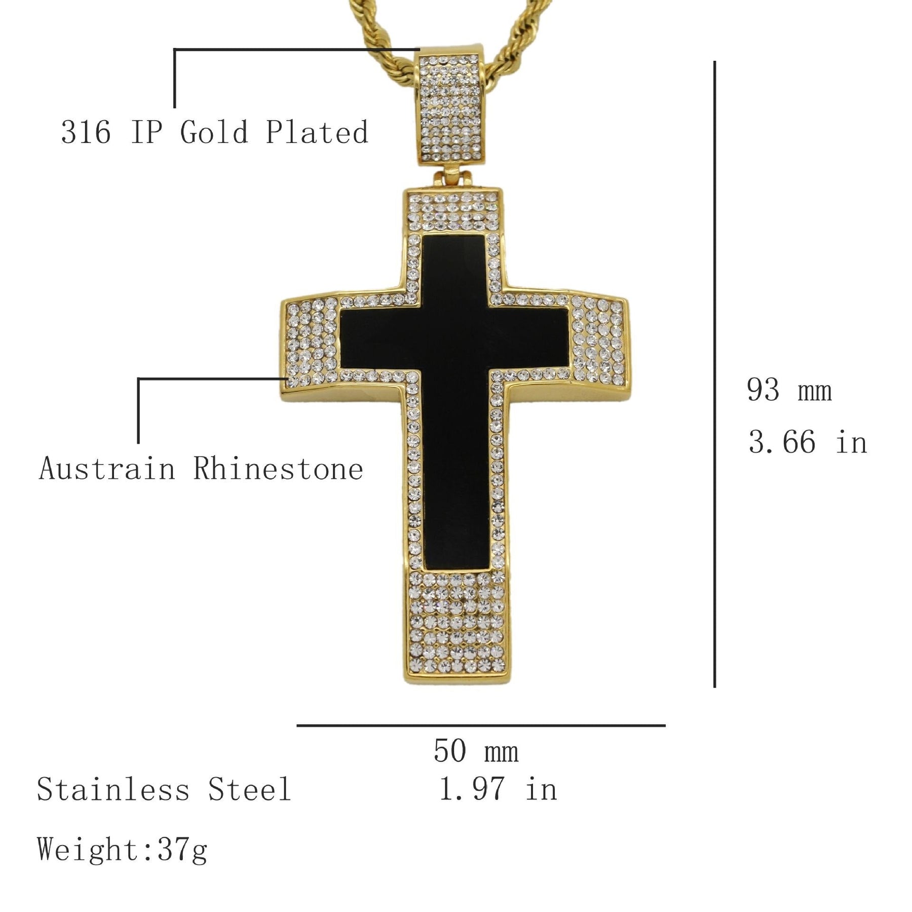 Knights Templar Commandery Necklace - Iced Out Bold Cross Pendant - Bricks Masons