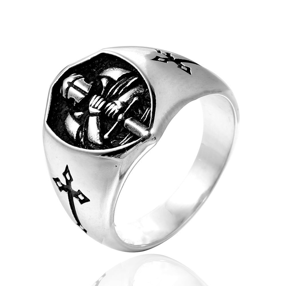 Knights Templar Commandery Ring - Black Cross Shield Signet - Bricks Masons