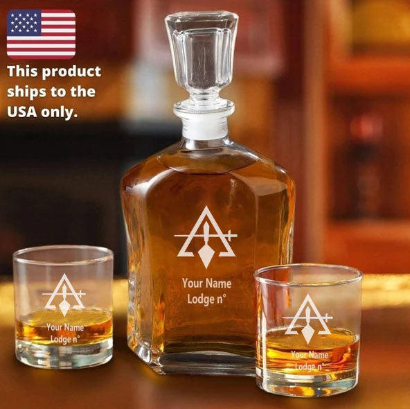 Council Decanter - 2 Whiskey Tumbler Glasses Set - Bricks Masons