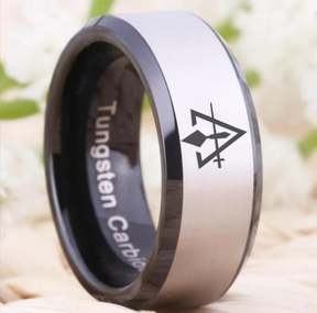 Council Ring - Black Beveled Tungsten - Bricks Masons
