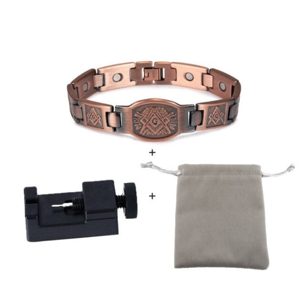 Knights Templar Commandery Bracelet - Square and Compass G/Cross Copper Magnetic - Bricks Masons