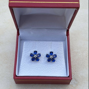 Masonic Earrings - 925 Silver Forget Me Not With Dark Blue Semi precious Stones - Bricks Masons