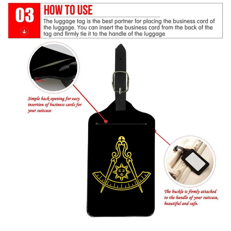 Past Master Blue Lodge California Regulation Luggage Tag - Black Leather - Bricks Masons