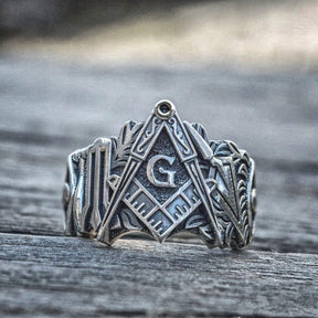 3D Square Compass G Stainless Steel Masonic Ring - Bricks Masons