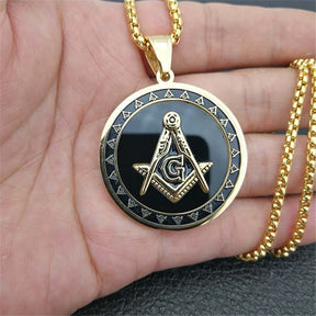 Master Mason Blue Lodge Necklace - Stainless Steel Square and Compass G - Bricks Masons