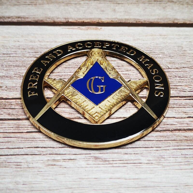 Master Mason Blue Lodge Car Emblem - 3'' FREE AND ACCEPTED MASONS Black Medallion - Bricks Masons