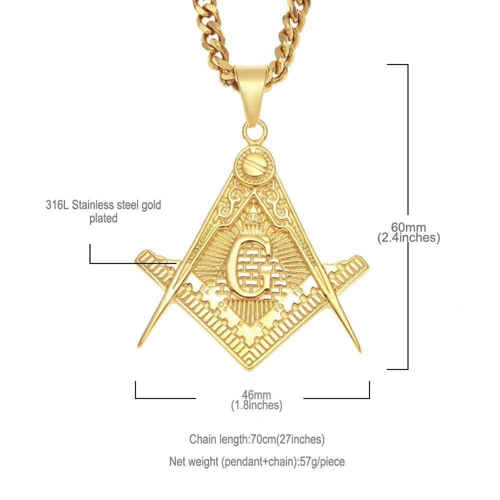 Masonic Pyramid Golden Square Compass Necklace - Bricks Masons