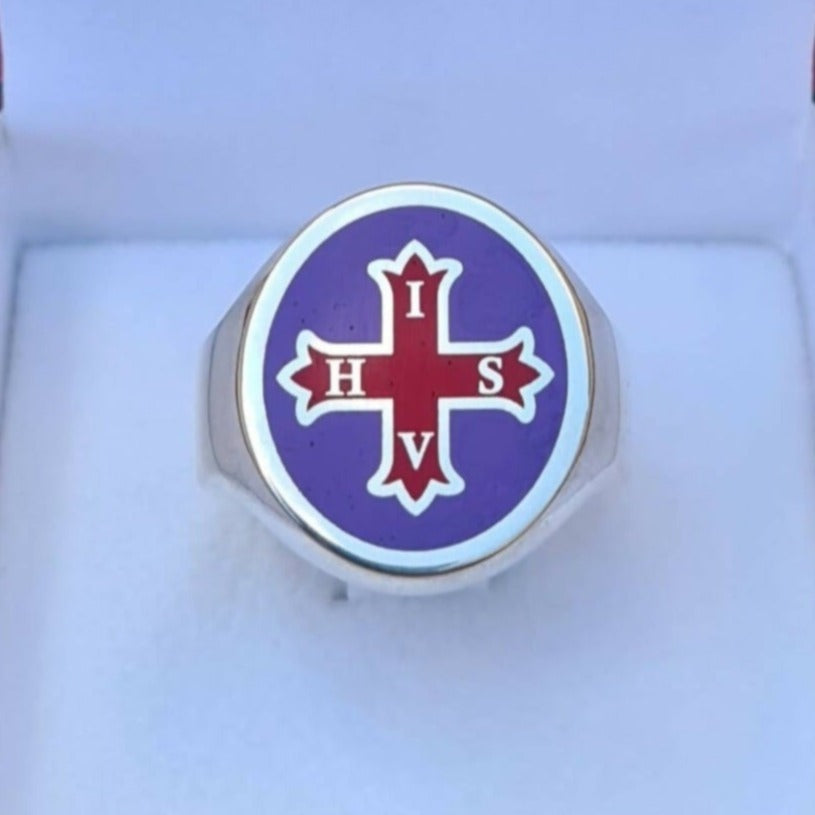 Red Cross of Constantine Ring - 925K Sterling Silver - Bricks Masons